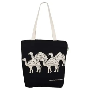 Handmade Black Camel Printed Cotton Canvas Bag