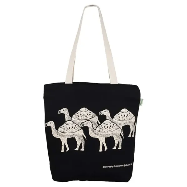 Cotton Canvas Bags 7 Handmade Black Camel Printed Cotton Canvas Bag