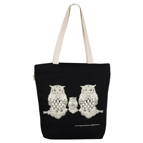 Cotton Canvas Bags 4 Handmade Black Owl Printed Cotton Canvas Bag