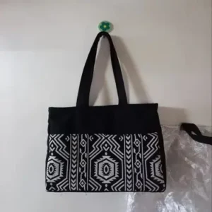 Handmade Black Printed Cotton Canvas Tote Bags