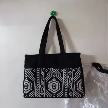 Handmade Black Printed Cotton Canvas Tote Bags