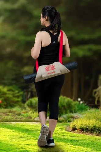Handmade Printed Khaki Cotton Canvas Yoga Mat Bag 2 Handmade Printed Khaki Cotton Canvas Yoga Mat Bag with model