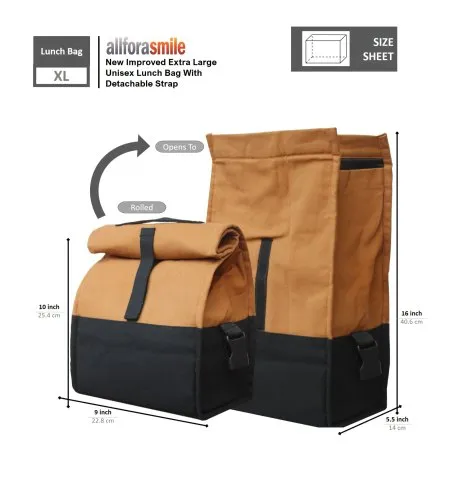 Allforasmile Handmade XL Brown Cotton Canvas Lunch Bag 2 XL Brown Cotton Canvas Lunch Bag