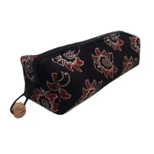 Handmade Printed Black Cotton Canvas Pencil Pouches
