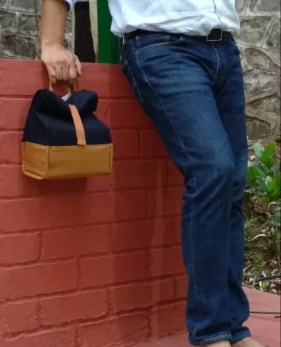 Allforasmile Handmade Plain Blue Camel Cotton Canvas Lunch Bag 4 Allforasmile Handmade Plain Blue Camel Cotton Canvas Lunch Bag - Image 4