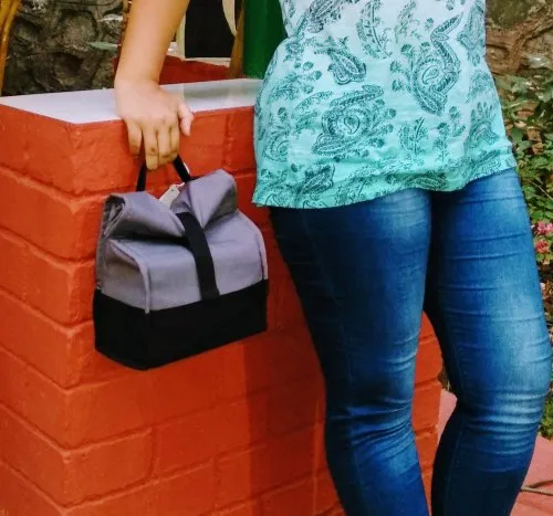 Allforasmile Handmade Grey Cotton Canvas Lunch Bag 4 Allforasmile Handmade Grey Cotton Canvas Lunch Bag - Image 4