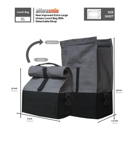 Allforasmile Handmade XL Grey Cotton Canvas Lunch Bag 2 XL Grey Cotton Canvas Lunch Bag