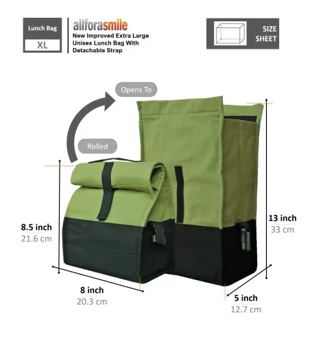 Allforasmile Handmade XL Olive Green Cotton Canvas Lunch Bag 2 XL Olive Green Cotton Canvas Lunch Bag with sizes